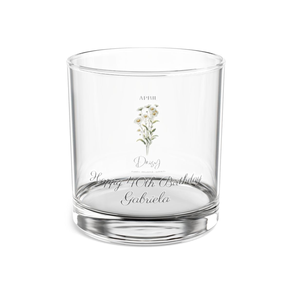 Daisy-April Personalised Floral Birthday Month Bouquet Wine Glass, Stemless Wine Glass, Whiskey Glass, Rocks Glass