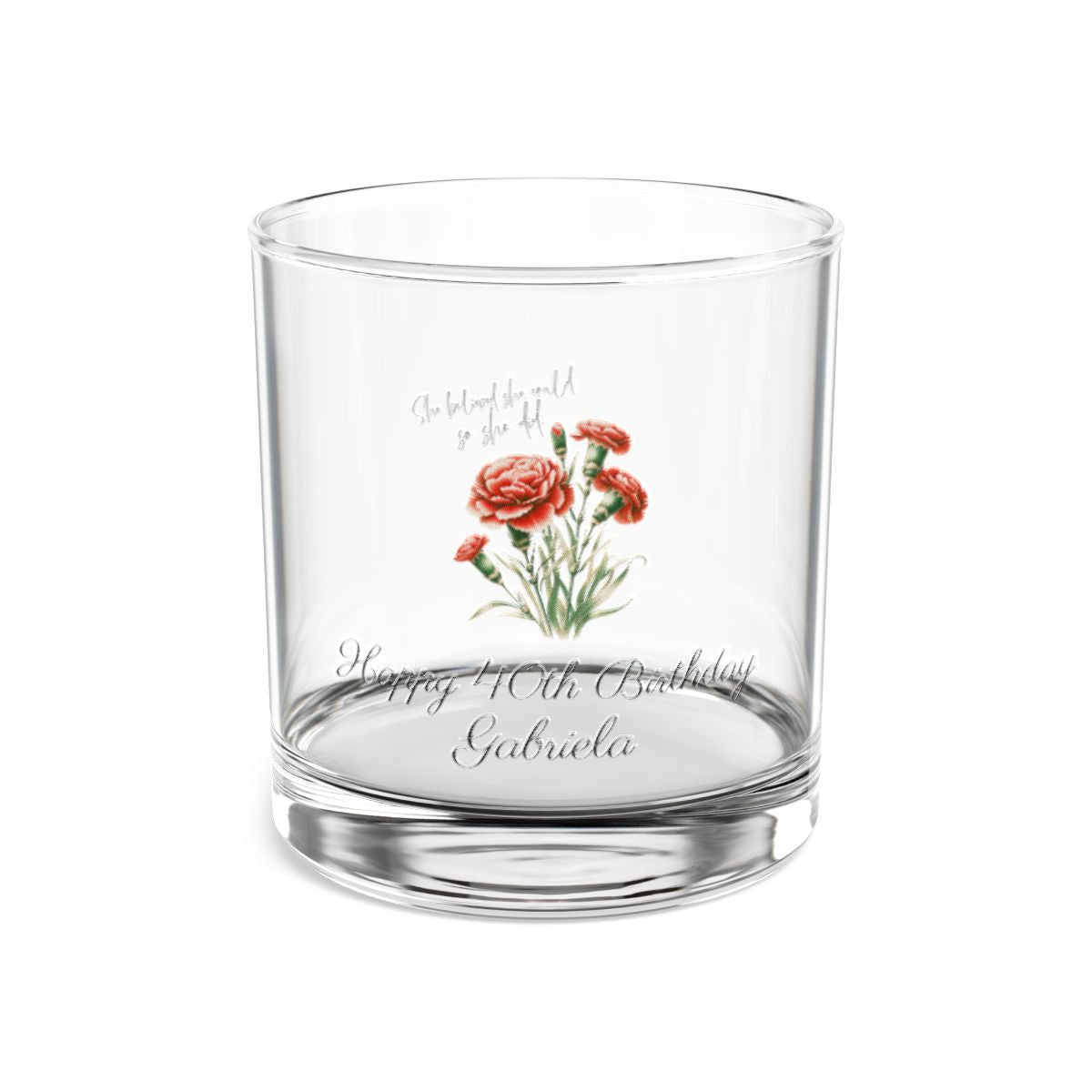 Carnation-January Quote Personalised Floral Birthday Month Bouquet Wine Glass, Stemless Wine Glass, Whiskey Glass, Rocks Glass