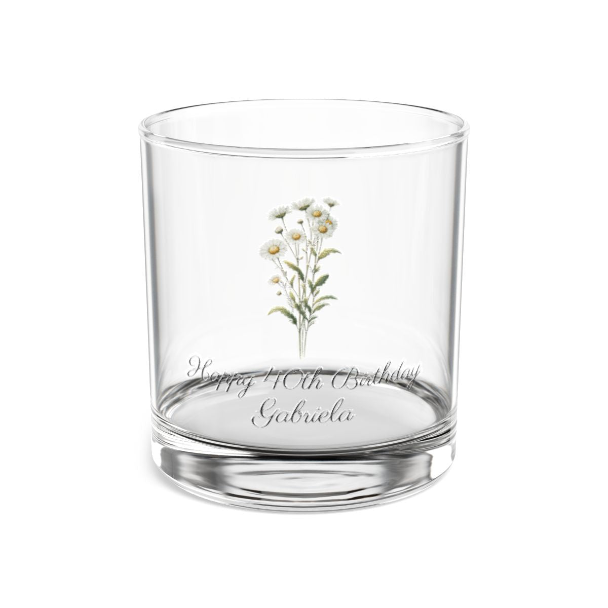 Daisy April Personalised Floral Birthday Month Bouquet Wine Glass, Stemless Wine Glass, Whiskey Glass, Rocks Glass