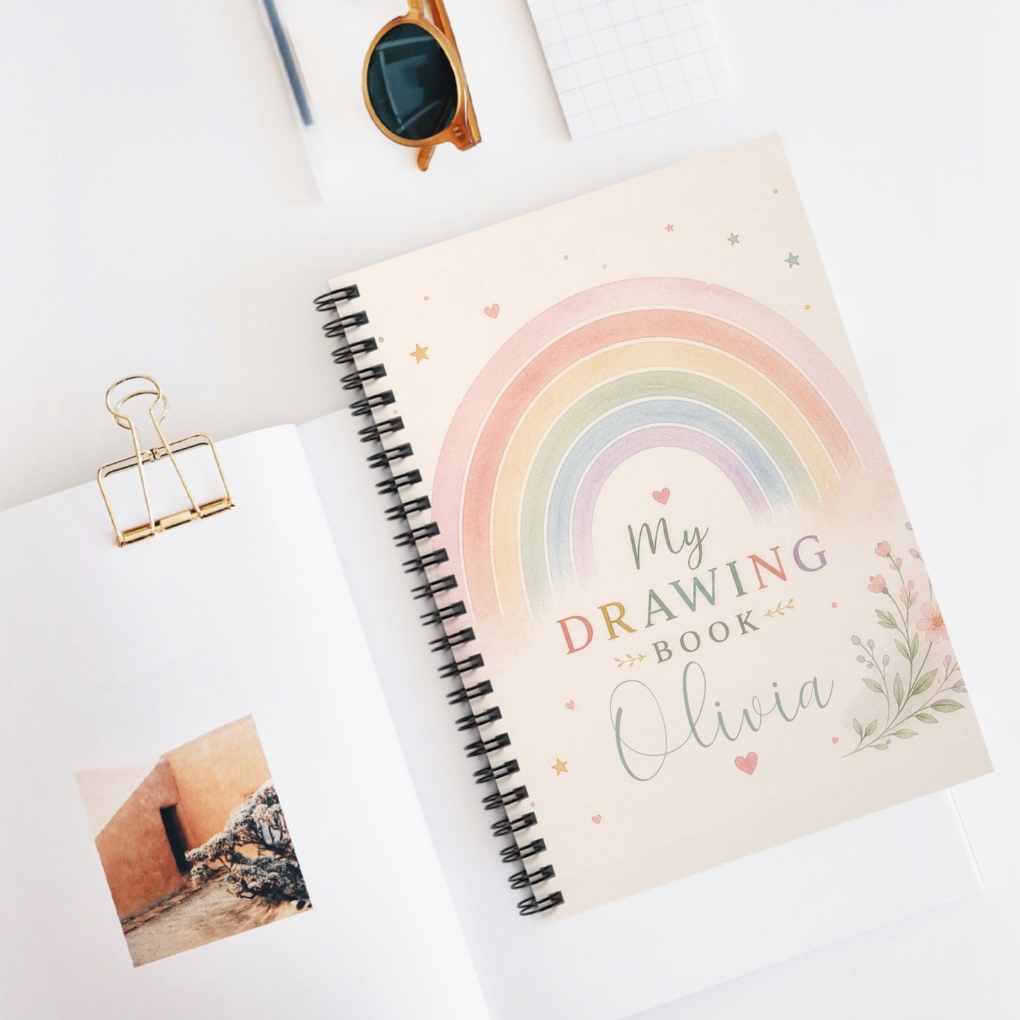 Personalised Drawing Book for Kids | Custom Name Sketchbook | Rainbow Kids Notebook | Blank or Lined Journal | Gift for Girls | Spiral Notebook Option