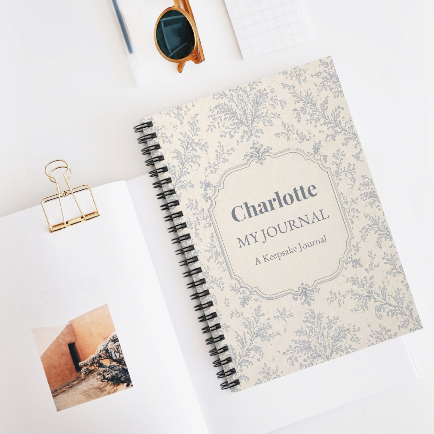 Personalised Journal | Custom Name Notebook | Toile Pattern Sketchbook | Elegant Floral Journal | Blank or Lined Notebook | Gift for Her
