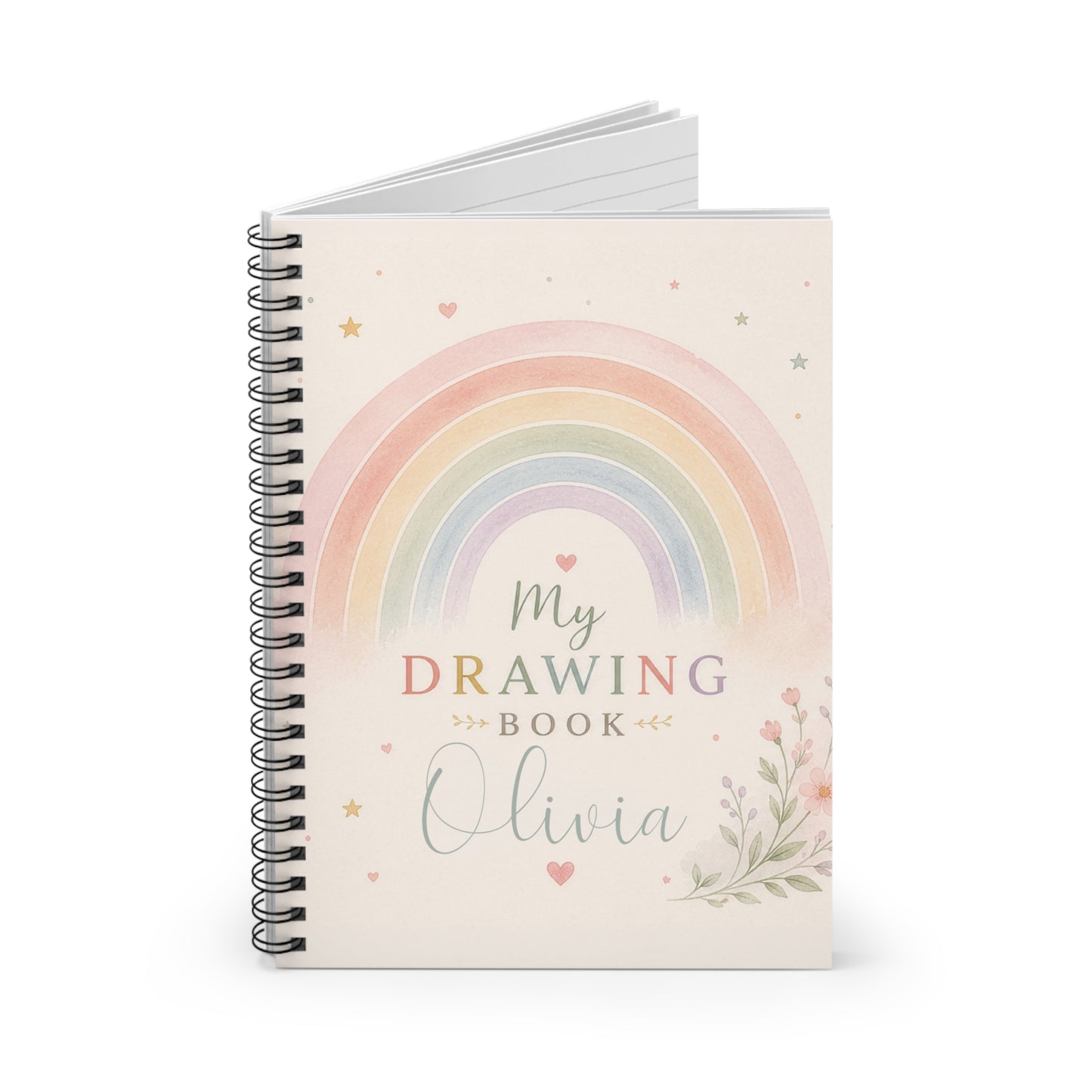 Personalised Drawing Book for Kids | Custom Name Sketchbook | Rainbow Kids Notebook | Blank or Lined Journal | Gift for Girls | Spiral Notebook Option