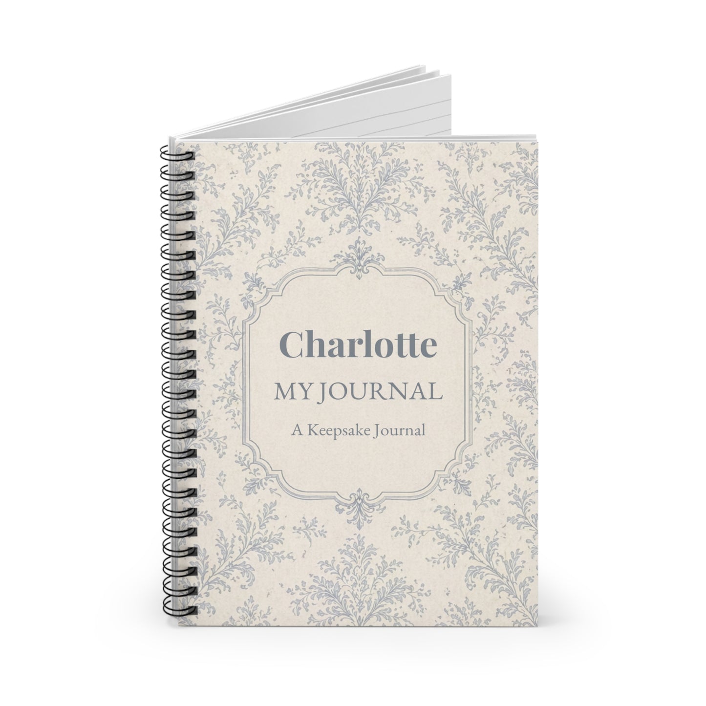 Personalised Journal | Custom Name Notebook | Toile Pattern Sketchbook | Elegant Floral Journal | Blank or Lined Notebook | Gift for Her