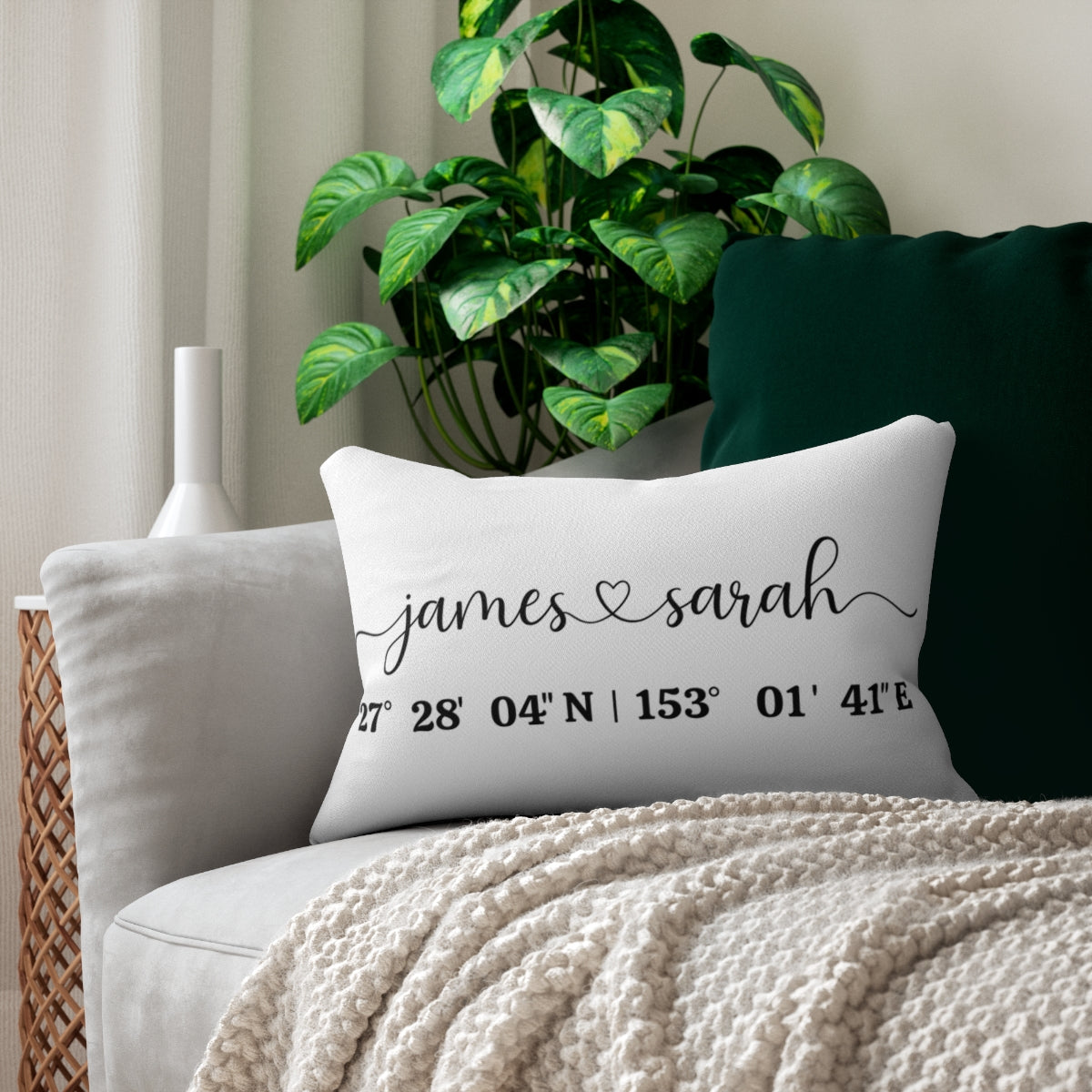 Personalised Home Coordinates, Quote Pillow, Name Pillow, Polyester Lumbar Pillow