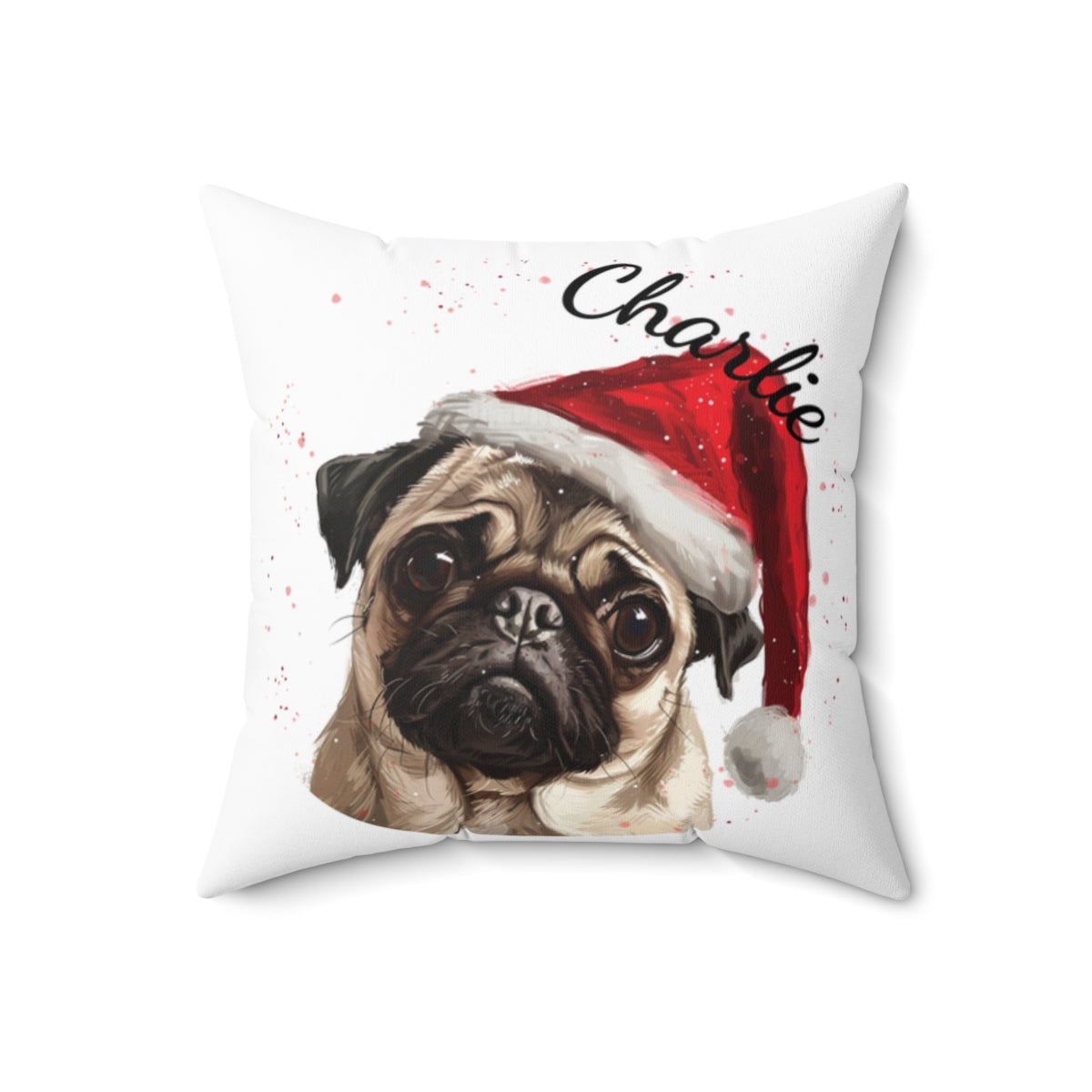 Christmas dog Cushions_Pug-2 Personalised Dog Christmas Spun Polyester Square Throw Cushion with Insert - Maltese