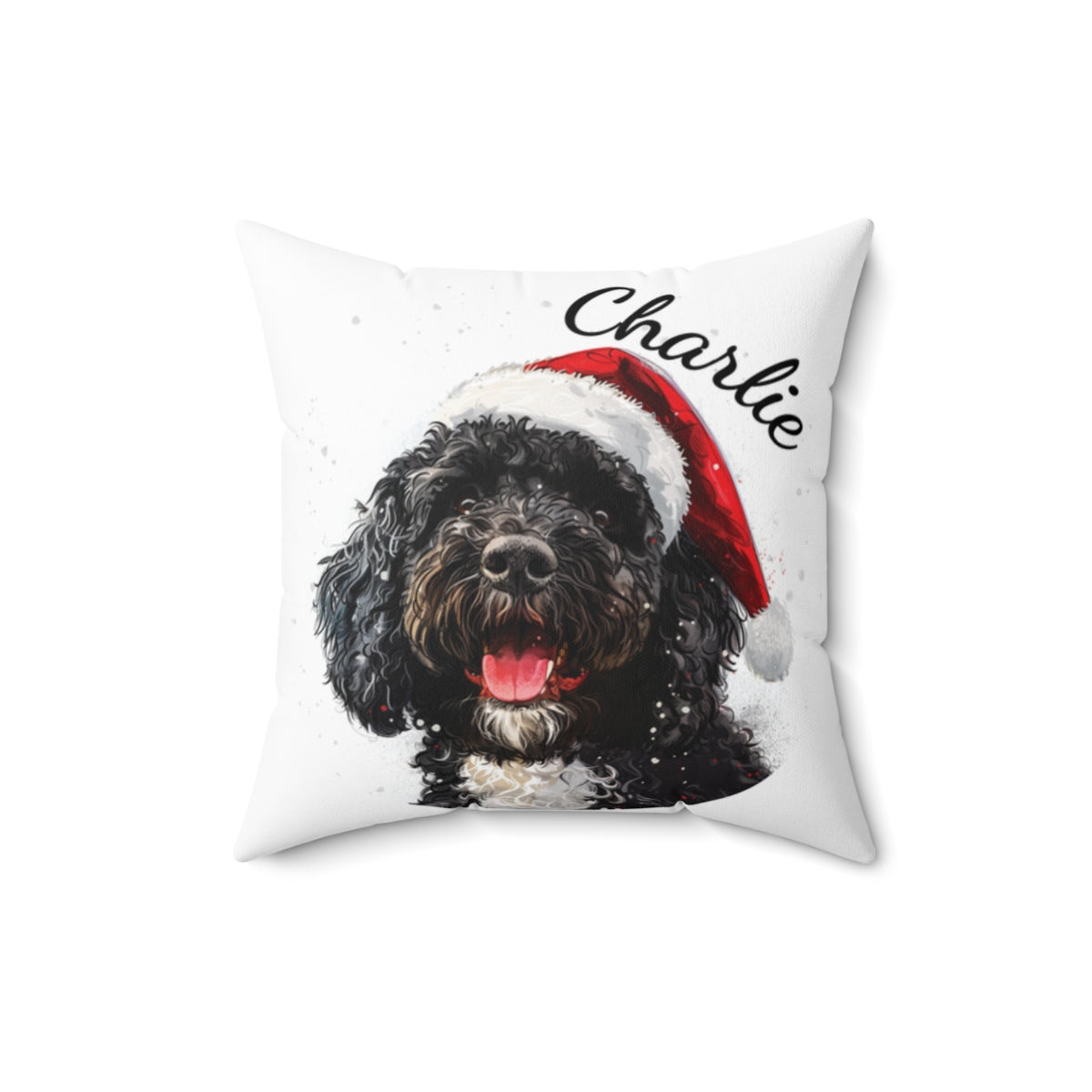 Christmas dog Cushions_Portuguese-Water-2 Personalised Dog Christmas Spun Polyester Square Throw Cushion with Insert - Maltese