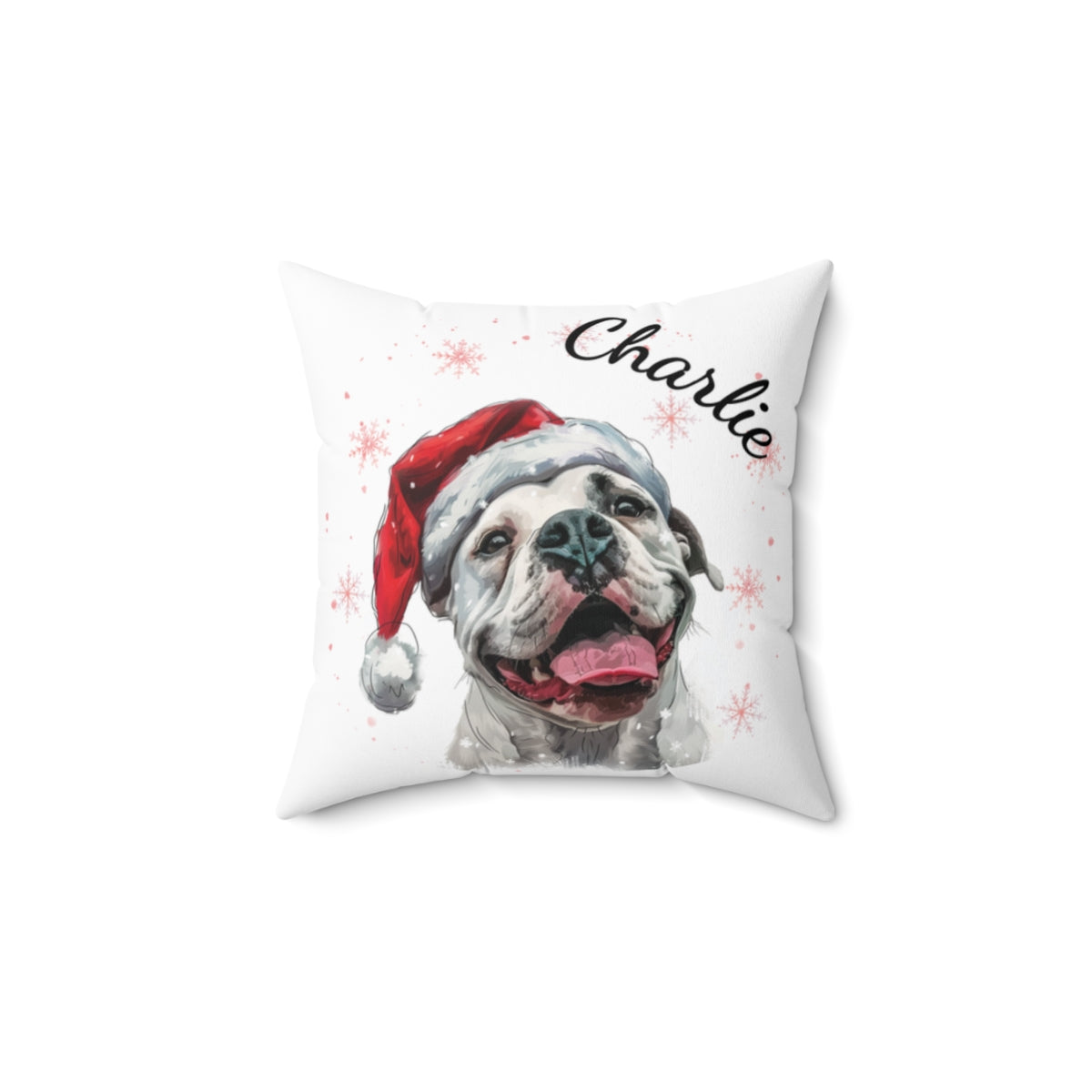 Christmas dog Cushions_American-Bulldogdog-1 Personalised Dog Christmas Spun Polyester Square Throw Cushion with Insert