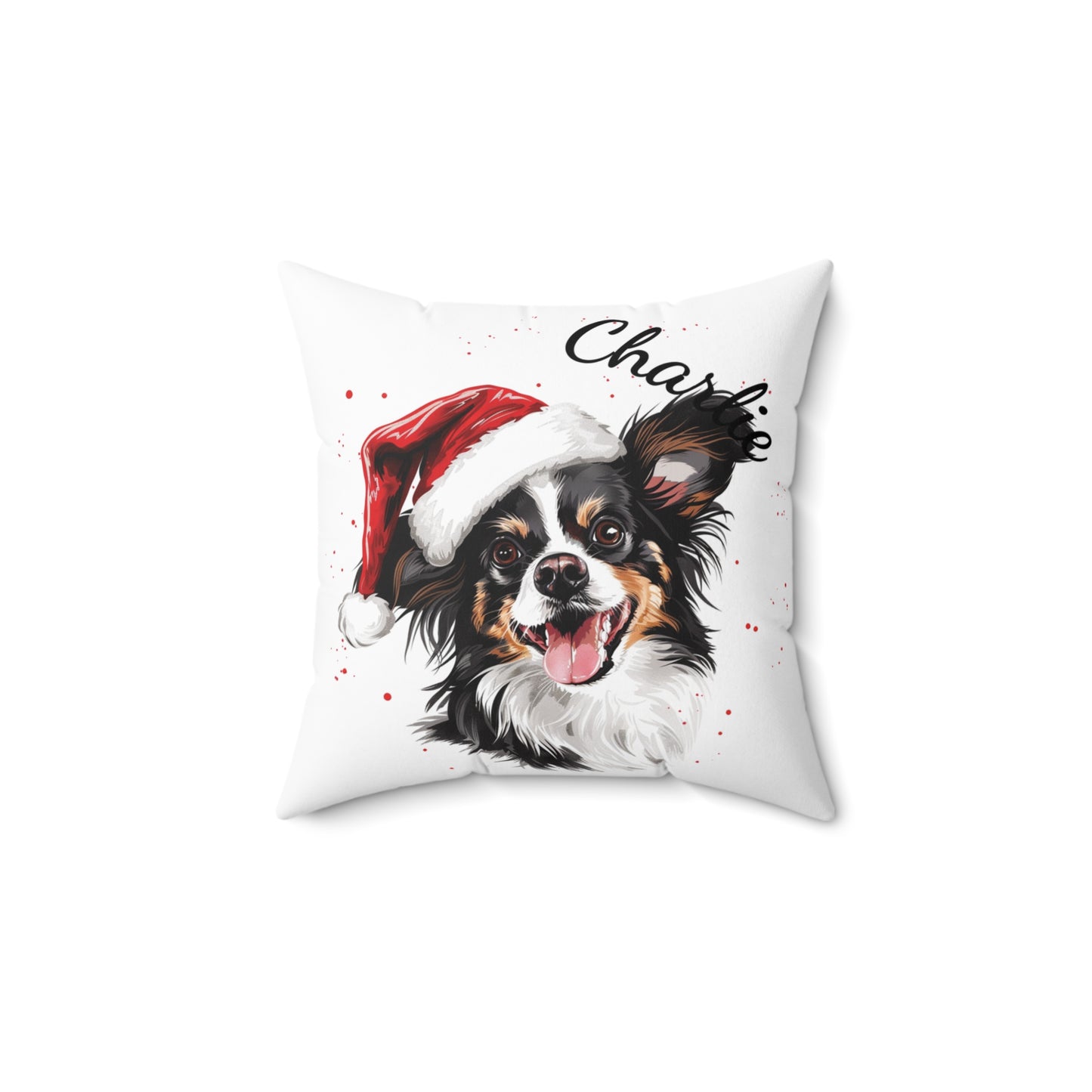 Christmas Dog Cushion Personalized Papillon Pillow with Insert Holiday Pet Gift