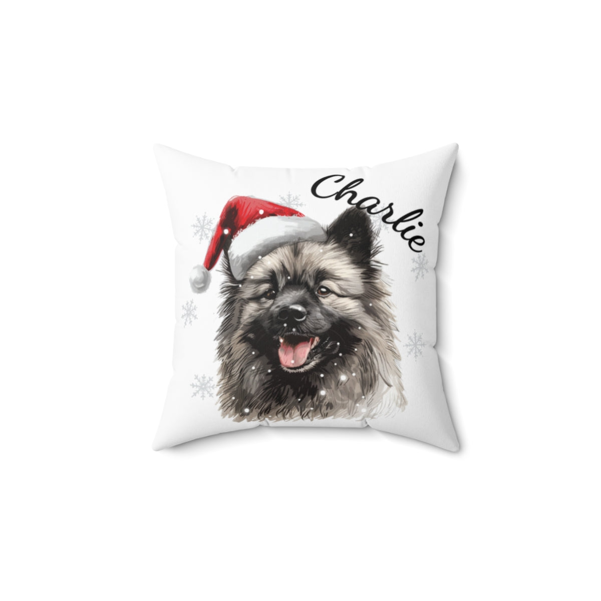 Christmas dog Cushions_Keeshond-1 Personalised Dog Christmas Spun Polyester Square Throw Cushion with Insert