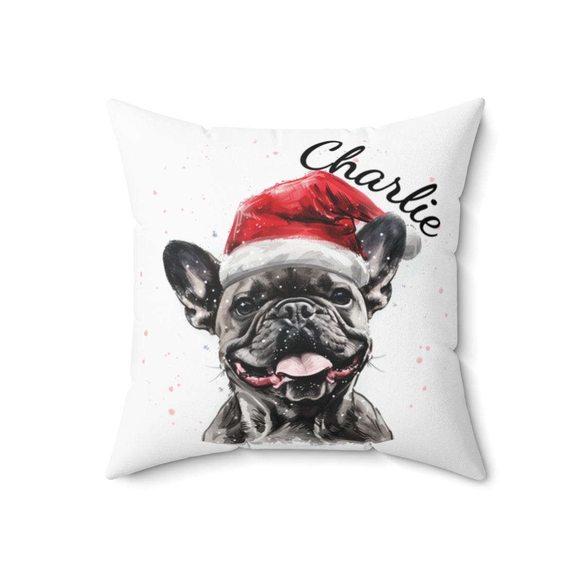 Christmas dog Cushions_French-Bulldog-2 Personalised Dog Christmas Spun Polyester Square Throw Cushion with Insert