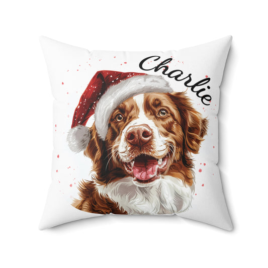 Personalized Christmas Dog Pillow, Custom Dog Cushion with Insert, Nova Scotia Duck Tolling Retriever Design, Holiday Décor Gift