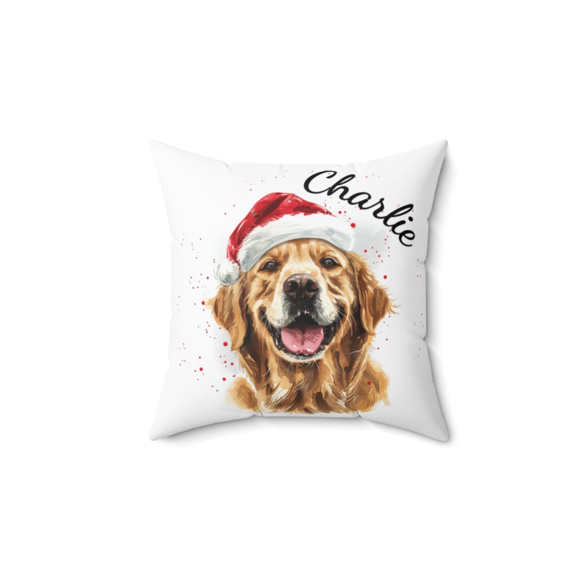 Christmas dog Cushions_Golden-Retreiver-1 Personalised Dog Christmas Spun Polyester Square Throw Cushion with Insert