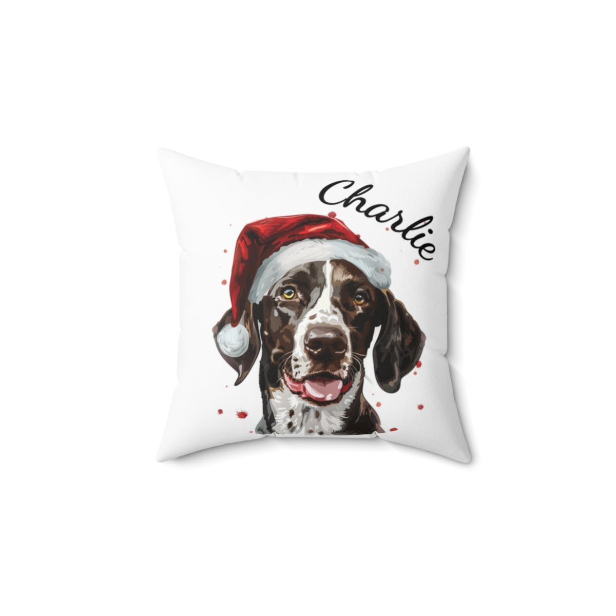 Christmas dog Cushions_English-Pointer-1 Personalised Dog Christmas Spun Polyester Square Throw Cushion with Insert