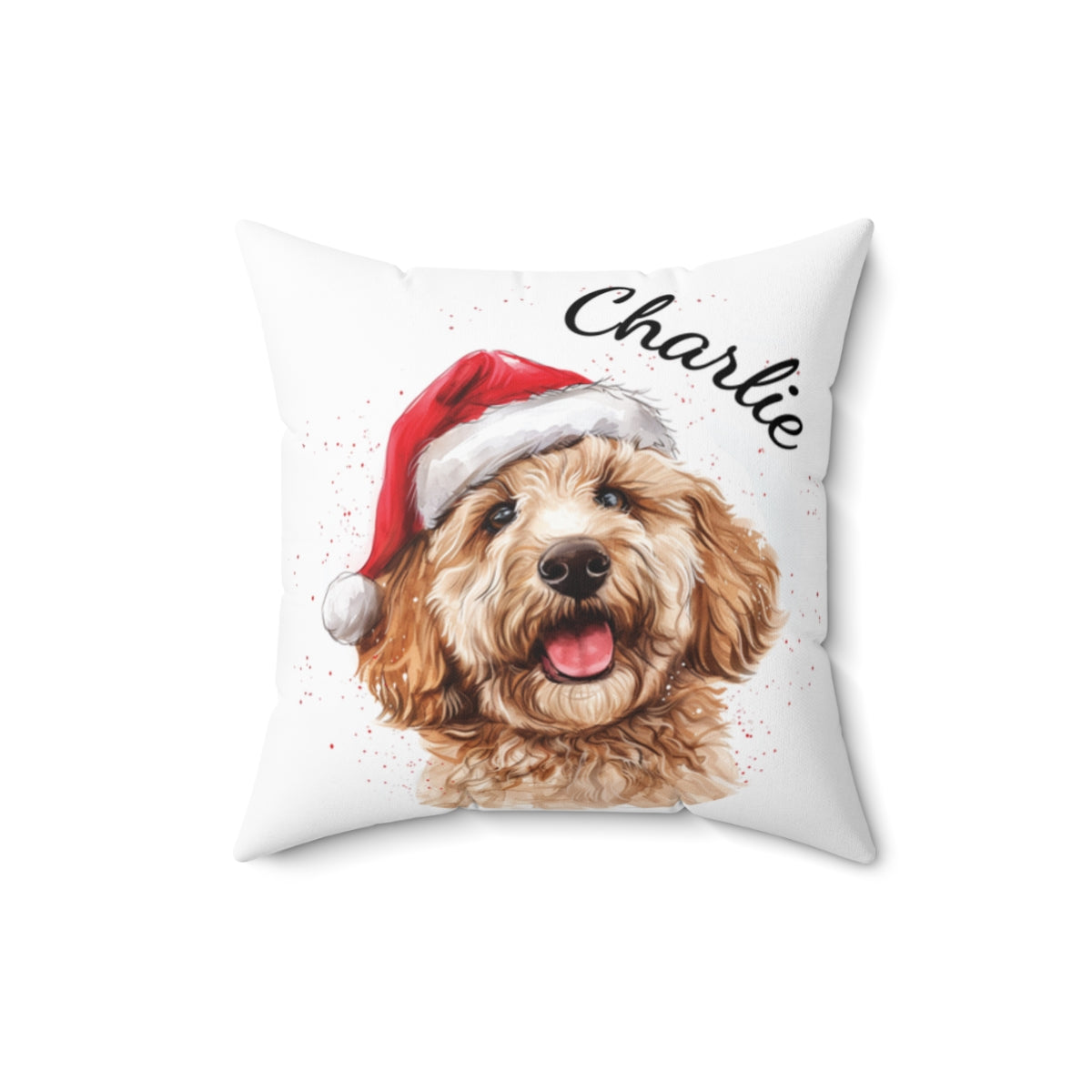 Christmas dog Cushions_Goldendoodle-1 Personalised Dog Christmas Spun Polyester Square Throw Cushion with Insert