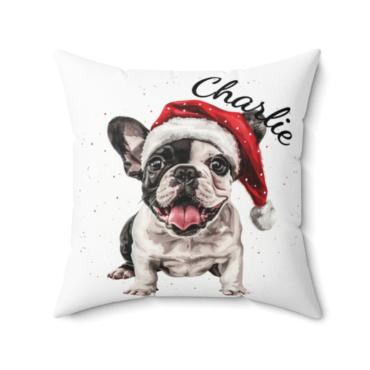Christmas dog Cushions_French-Bulldog-4 Personalised Dog Christmas Spun Polyester Square Throw Cushion with Insert