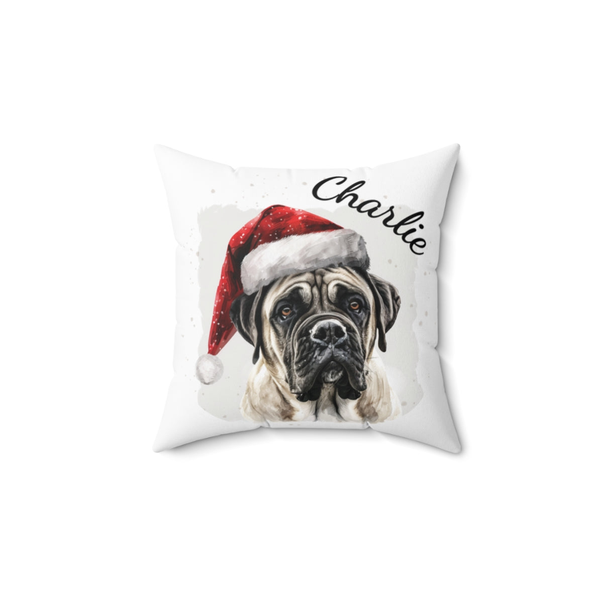 Christmas dog Cushions_English-Mastiff-2 Personalised Dog Christmas Spun Polyester Square Throw Cushion with Insert