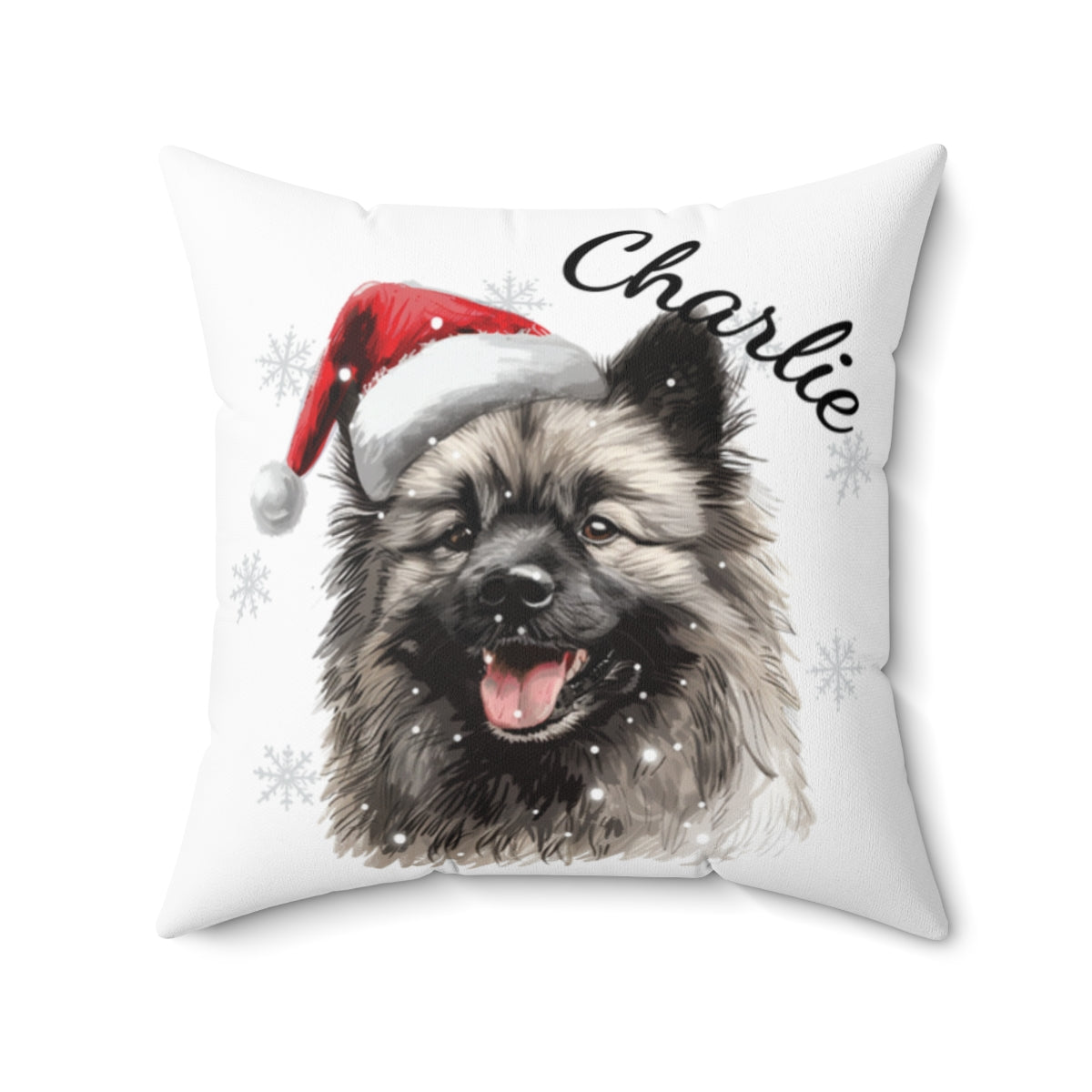 Christmas dog Cushions_Keeshond-1 Personalised Dog Christmas Spun Polyester Square Throw Cushion with Insert