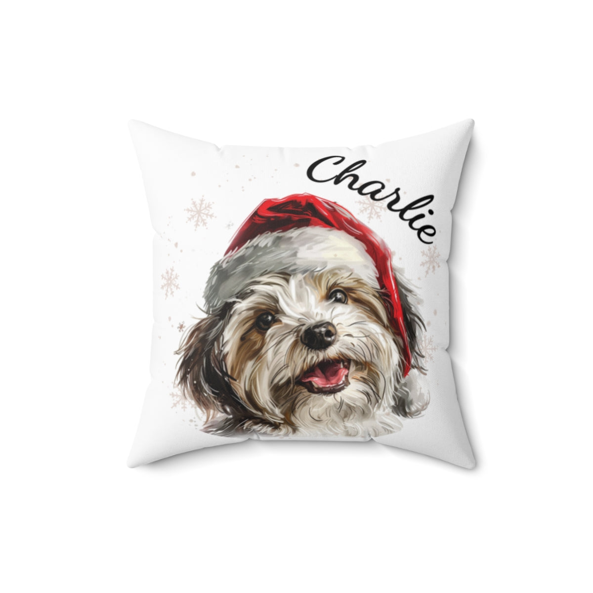 Christmas dog Cushions_Havanese-2 Personalised Dog Christmas Spun Polyester Square Throw Cushion with Insert