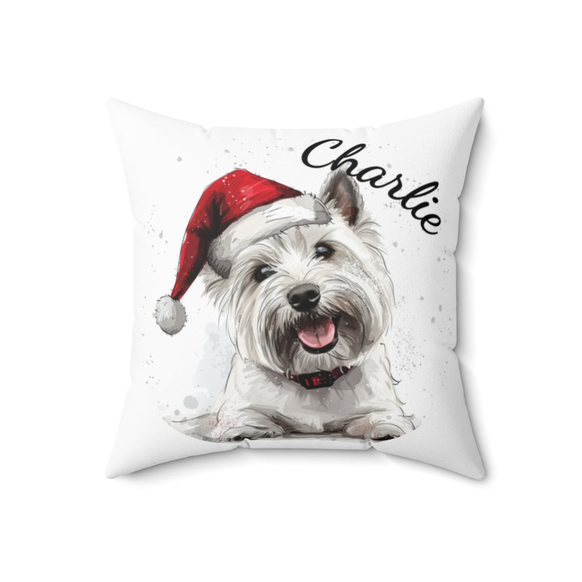 Christmas dog Cushions_West-Highland-Terrier-1 Personalised Dog Christmas Spun Polyester Square Throw Cushion with Insert - Maltese
