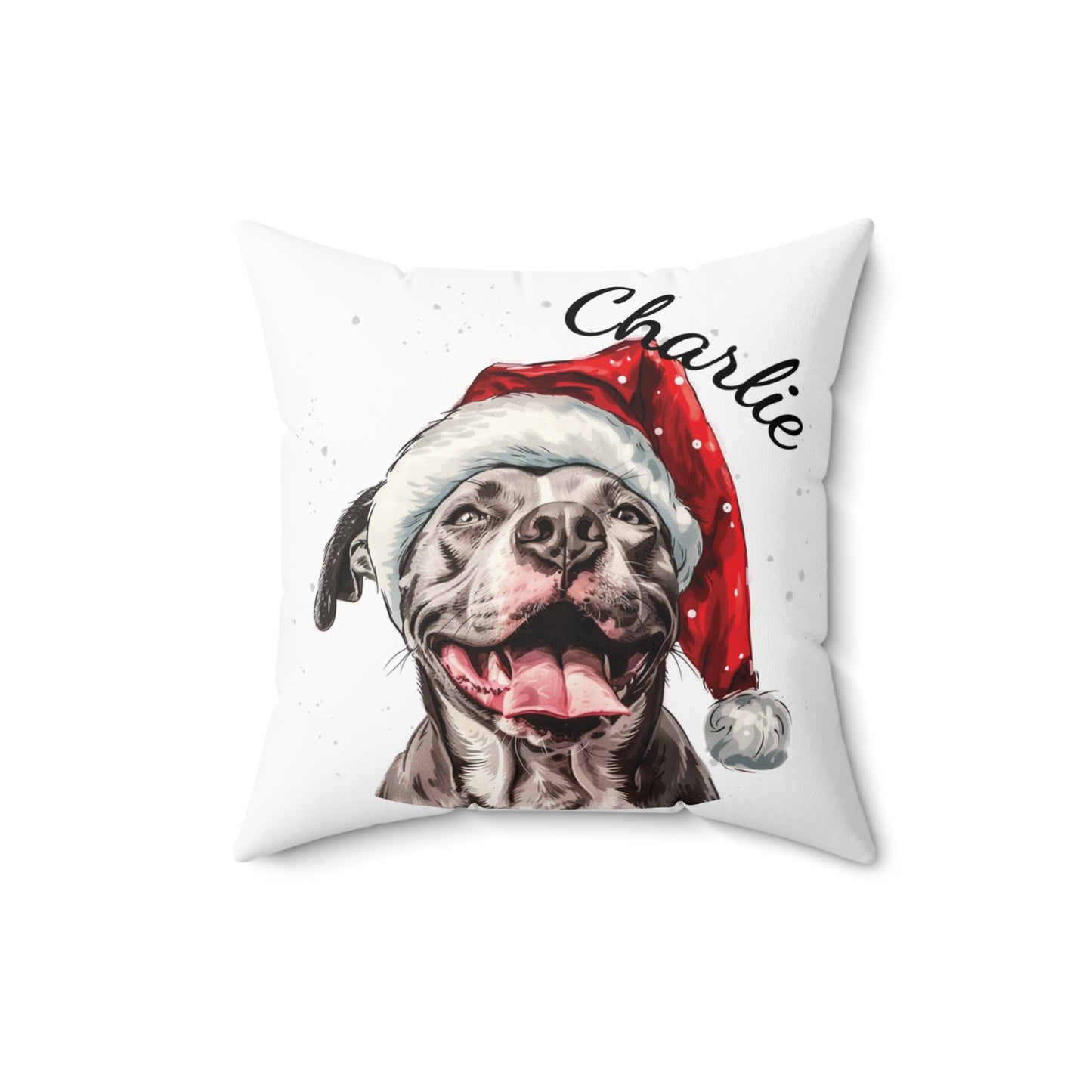 Personalized Dog Christmas Pillow, Santa Hat Pitbull Cushion, Custom Pet Gift, Holiday Decor, Spun Polyester Throw, Cute Christmas Gifts