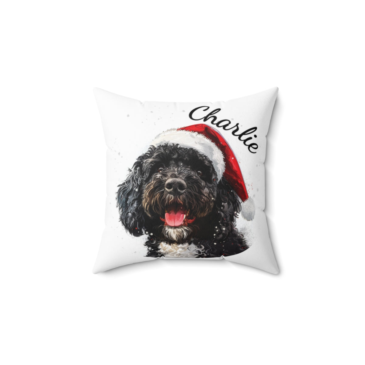 Christmas dog Cushions_Portuguese-Water-2 Personalised Dog Christmas Spun Polyester Square Throw Cushion with Insert - Maltese