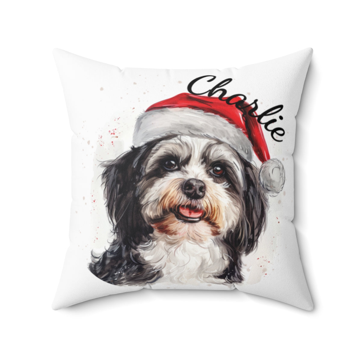 Christmas dog Cushions_Havanese-1 Personalised Dog Christmas Spun Polyester Square Throw Cushion with Insert