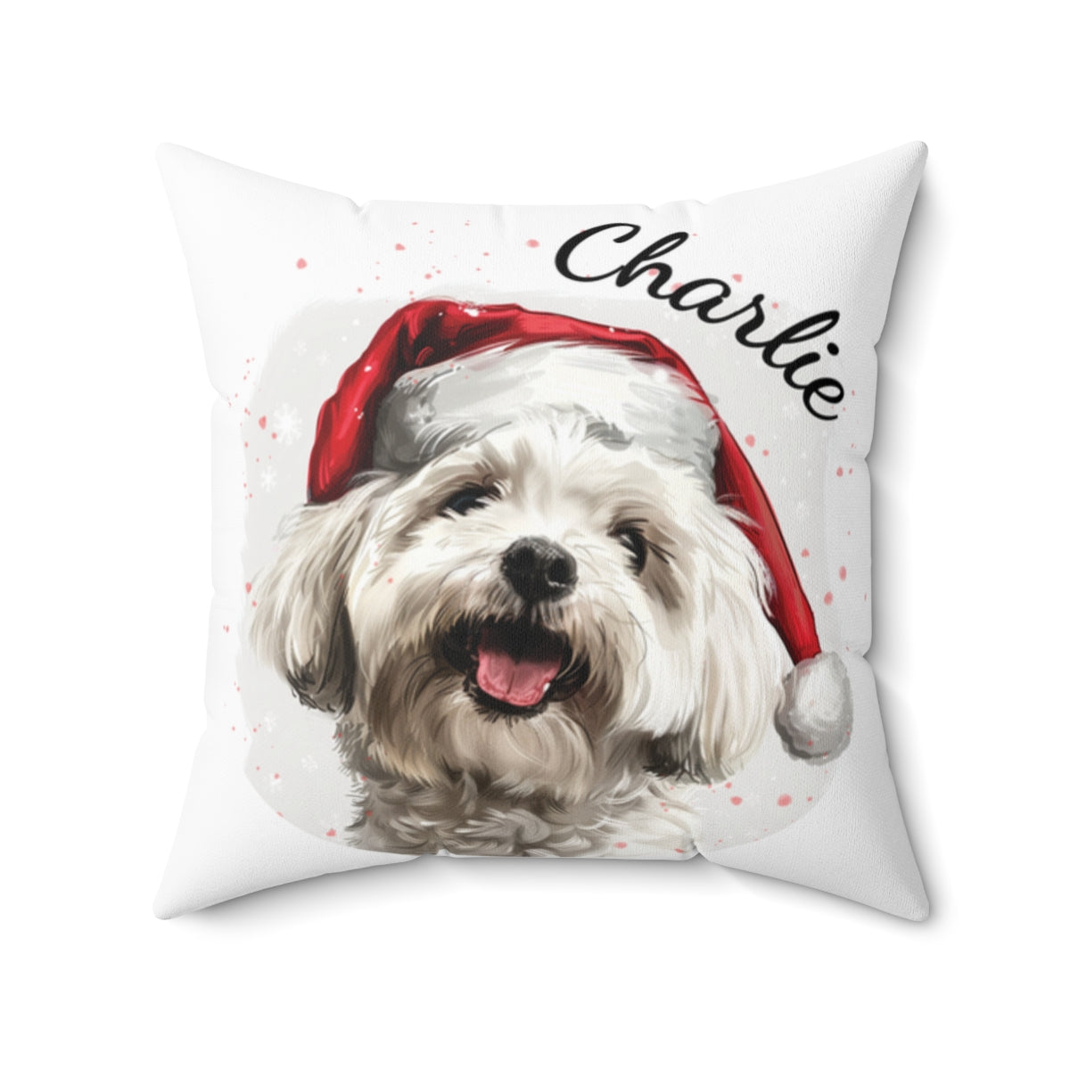 Christmas dog Cushions_Maltese-1 Personalised Dog Christmas Spun Polyester Square Throw Cushion with Insert