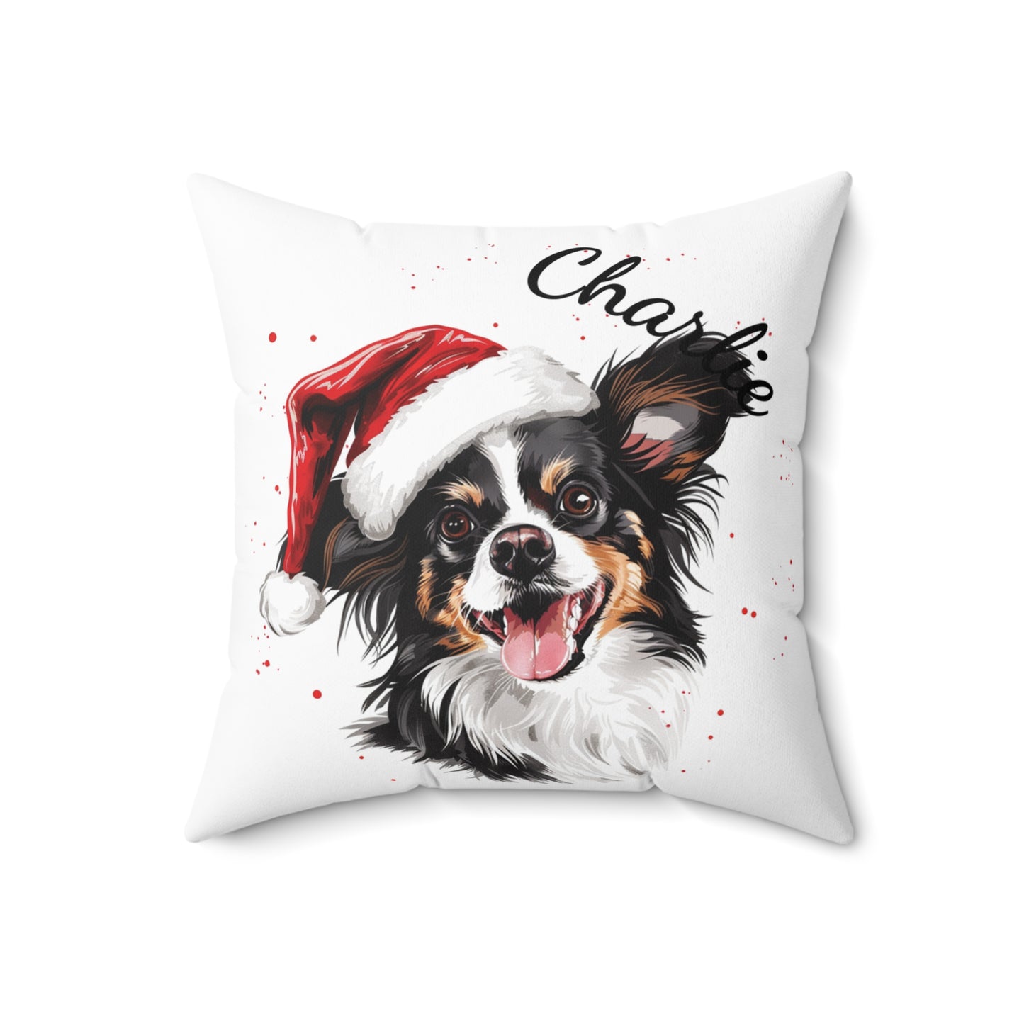 Christmas Dog Cushion Personalized Papillon Pillow with Insert Holiday Pet Gift