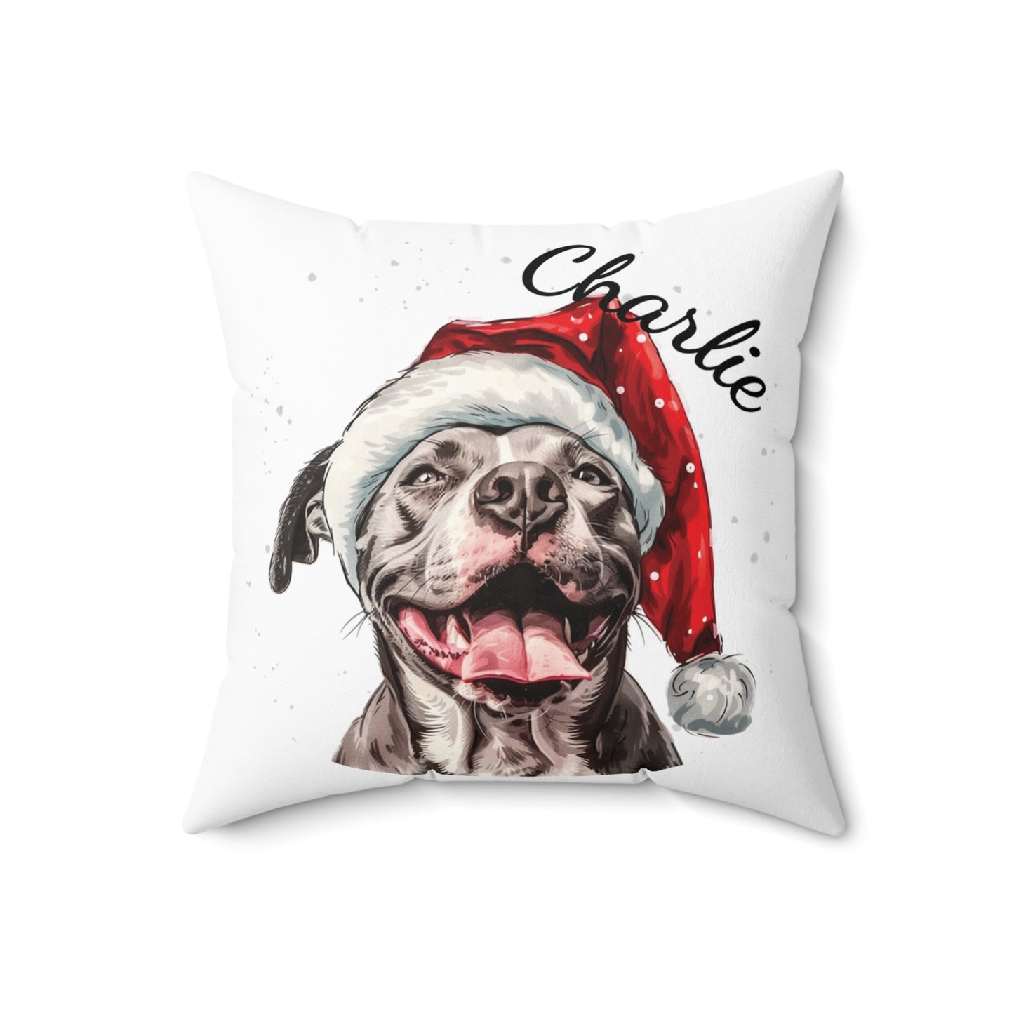 Personalized Dog Christmas Pillow, Santa Hat Pitbull Cushion, Custom Pet Gift, Holiday Decor, Spun Polyester Throw, Cute Christmas Gifts