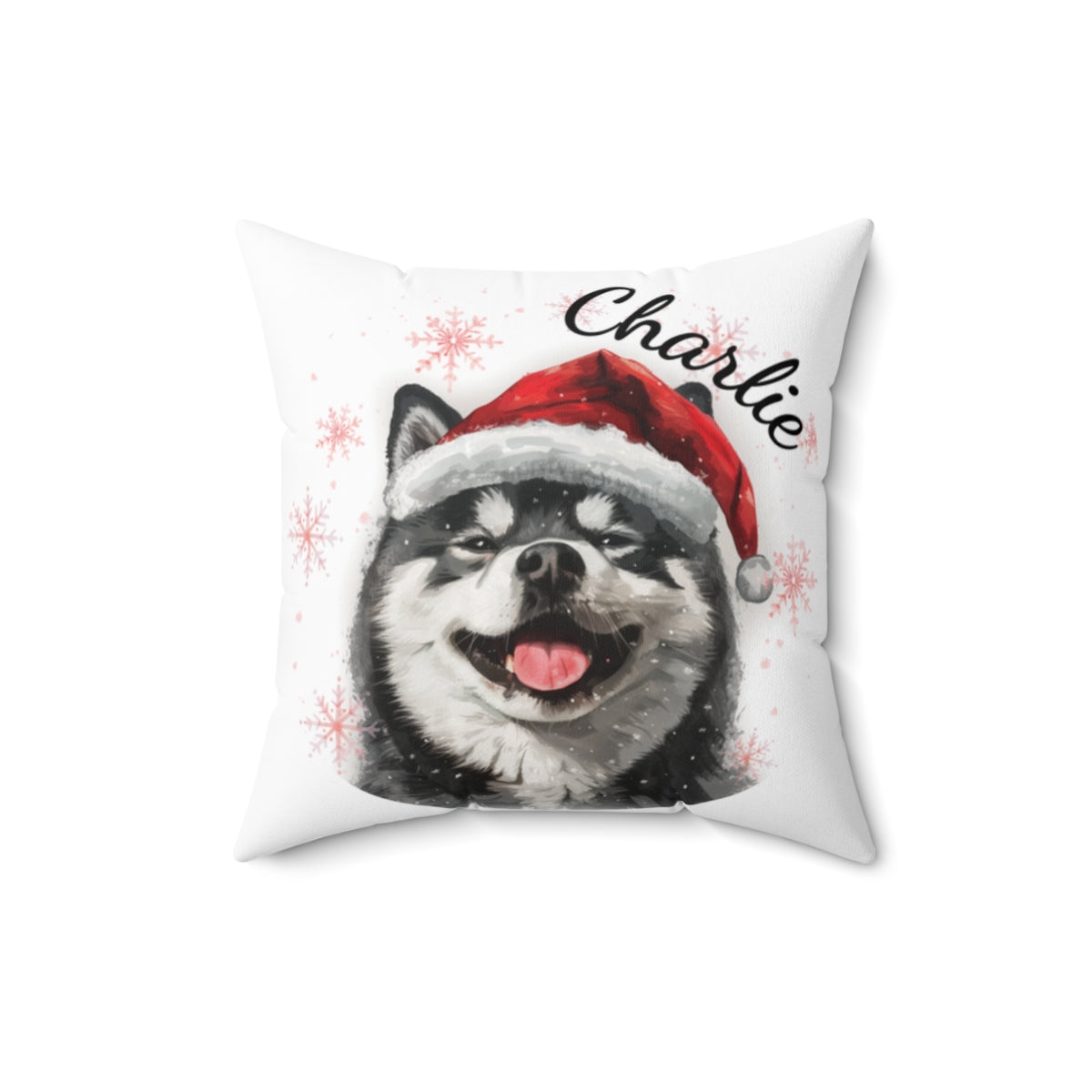Christmas dog Cushions_Akita-2 Personalised Dog Christmas Spun Polyester Square Throw Cushion with Insert