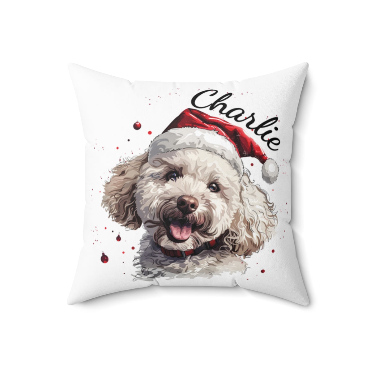 Christmas dog Cushions_Poodle-3 Personalised Dog Christmas Spun Polyester Square Throw Cushion with Insert