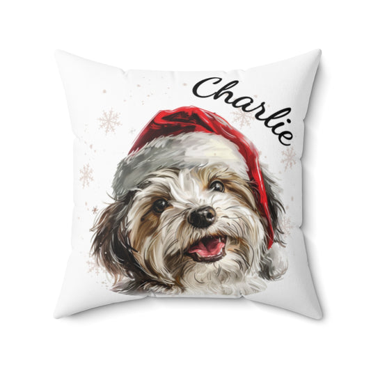 Christmas dog Cushions_Havanese-2 Personalised Dog Christmas Spun Polyester Square Throw Cushion with Insert