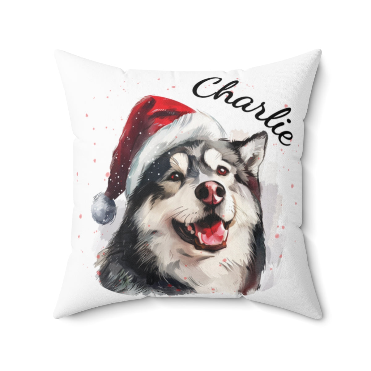 Christmas dog Cushions_Alaskan-Malamute-1 Personalised Dog Christmas Spun Polyester Square Throw Cushion with Insert