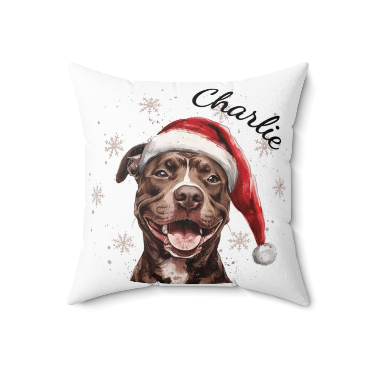 Christmas dog Cushions_Pitbull-1 Personalised Dog Christmas Spun Polyester Square Throw Cushion with Insert