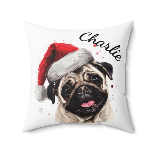 Christmas dog Cushions_Pug-1 Personalised Dog Christmas Spun Polyester Square Throw Cushion with Insert - Maltese