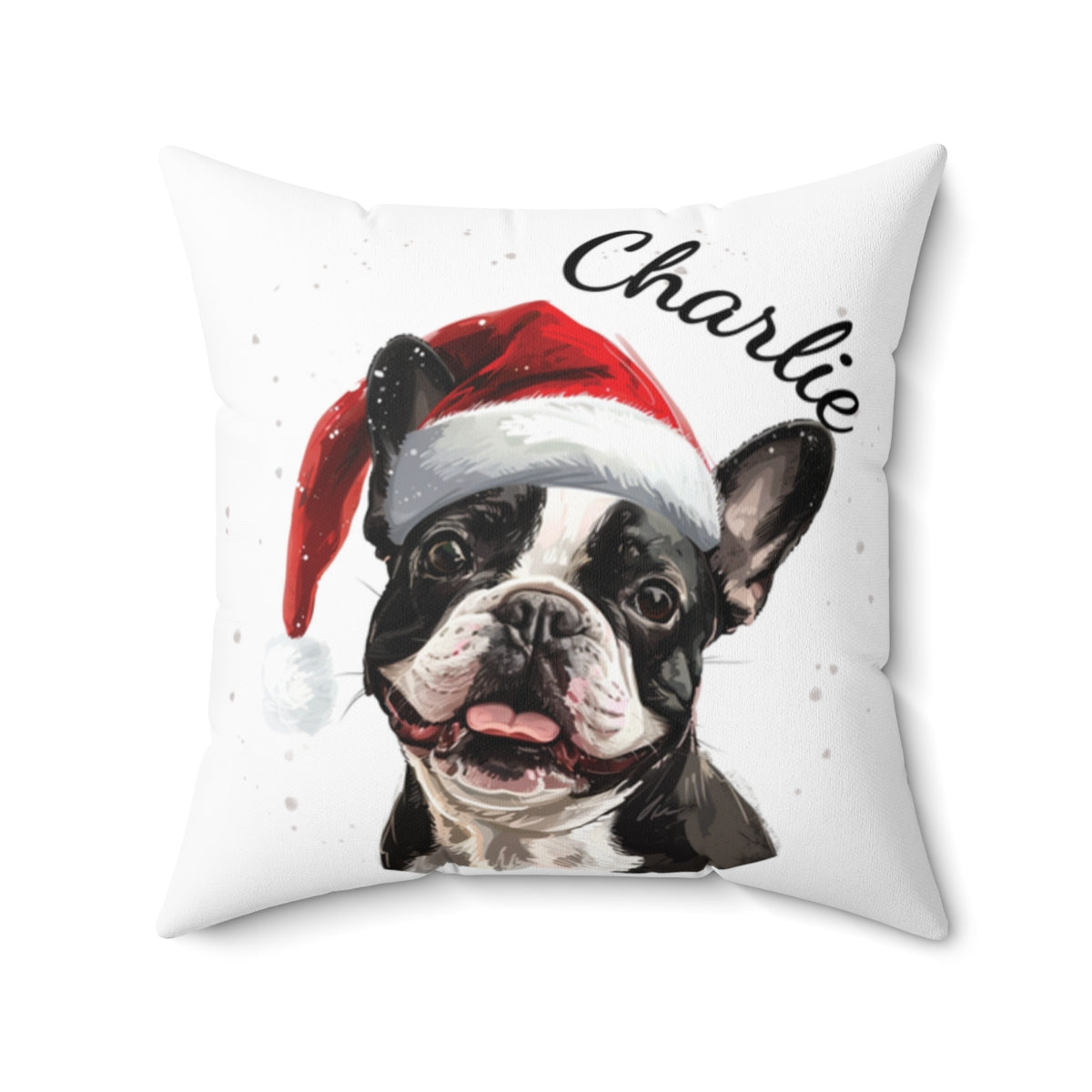 Christmas dog Cushions_French-Bulldog-1 Personalised Dog Christmas Spun Polyester Square Throw Cushion with Insert