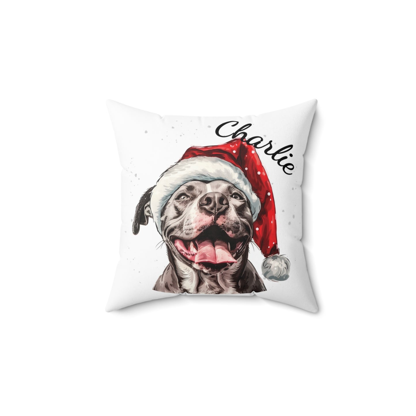 Personalized Dog Christmas Pillow, Santa Hat Pitbull Cushion, Custom Pet Gift, Holiday Decor, Spun Polyester Throw, Cute Christmas Gifts