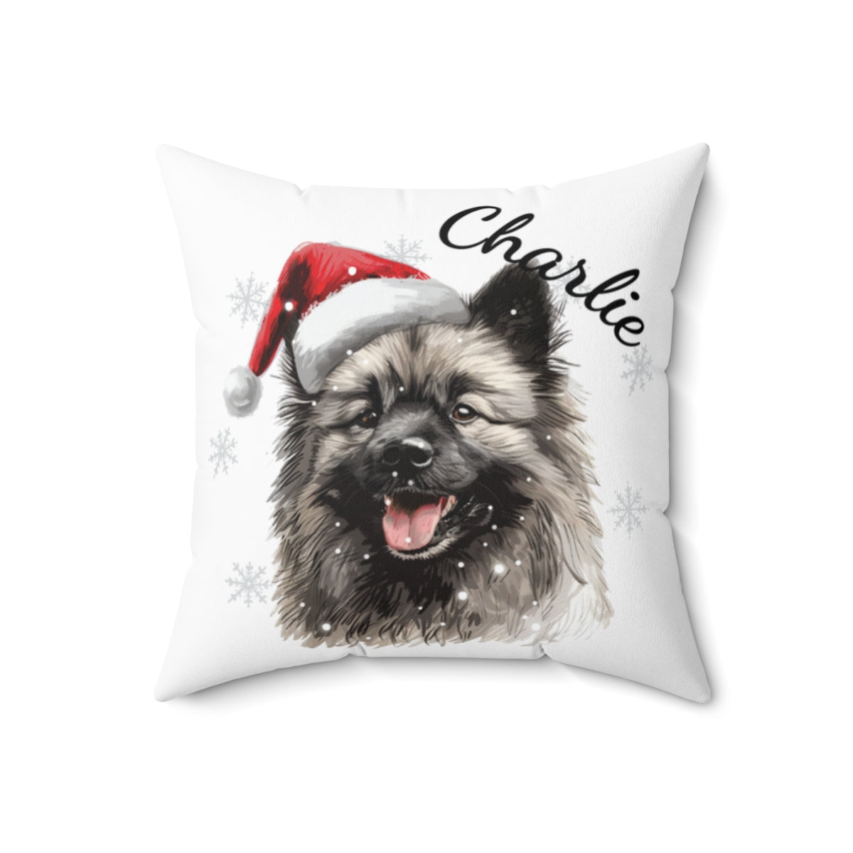 Christmas dog Cushions_Keeshond-1 Personalised Dog Christmas Spun Polyester Square Throw Cushion with Insert