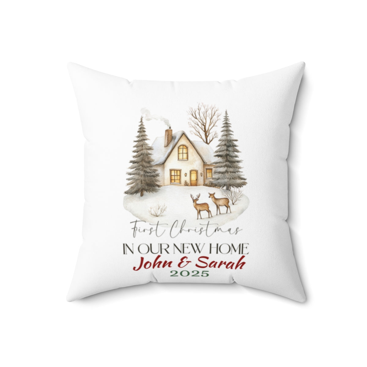 Christmas Home Cushions_14, Our First Christmas in our New home Square Throw Pillow