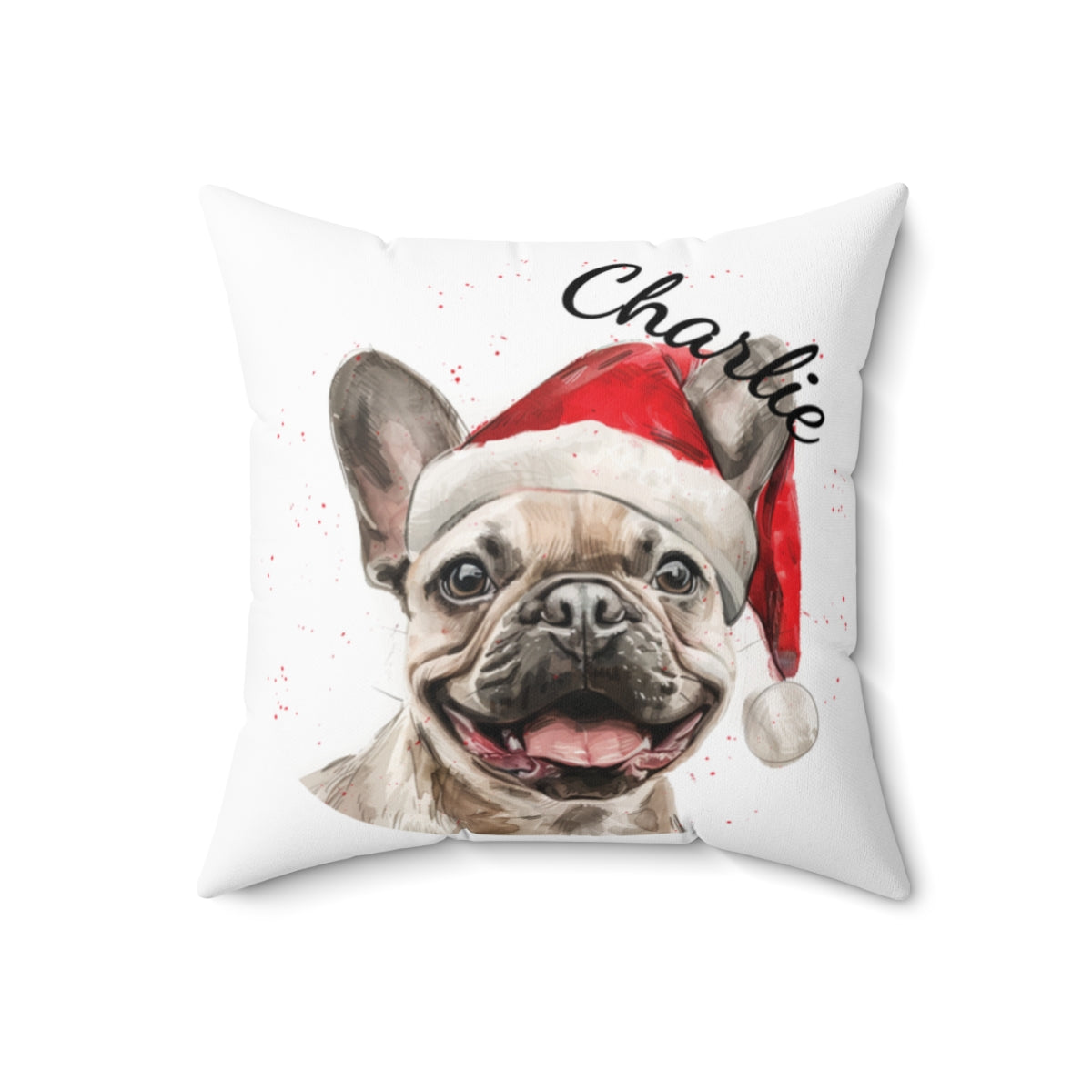 Christmas dog Cushions_French-Bulldog-3 Personalised Dog Christmas Spun Polyester Square Throw Cushion with Insert