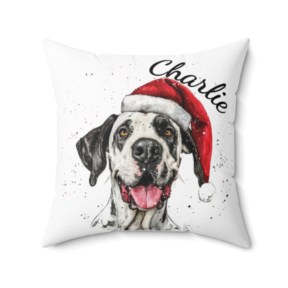 Christmas dog Cushions_Great-Dane-2 Personalised Dog Christmas Spun Polyester Square Throw Cushion with Insert