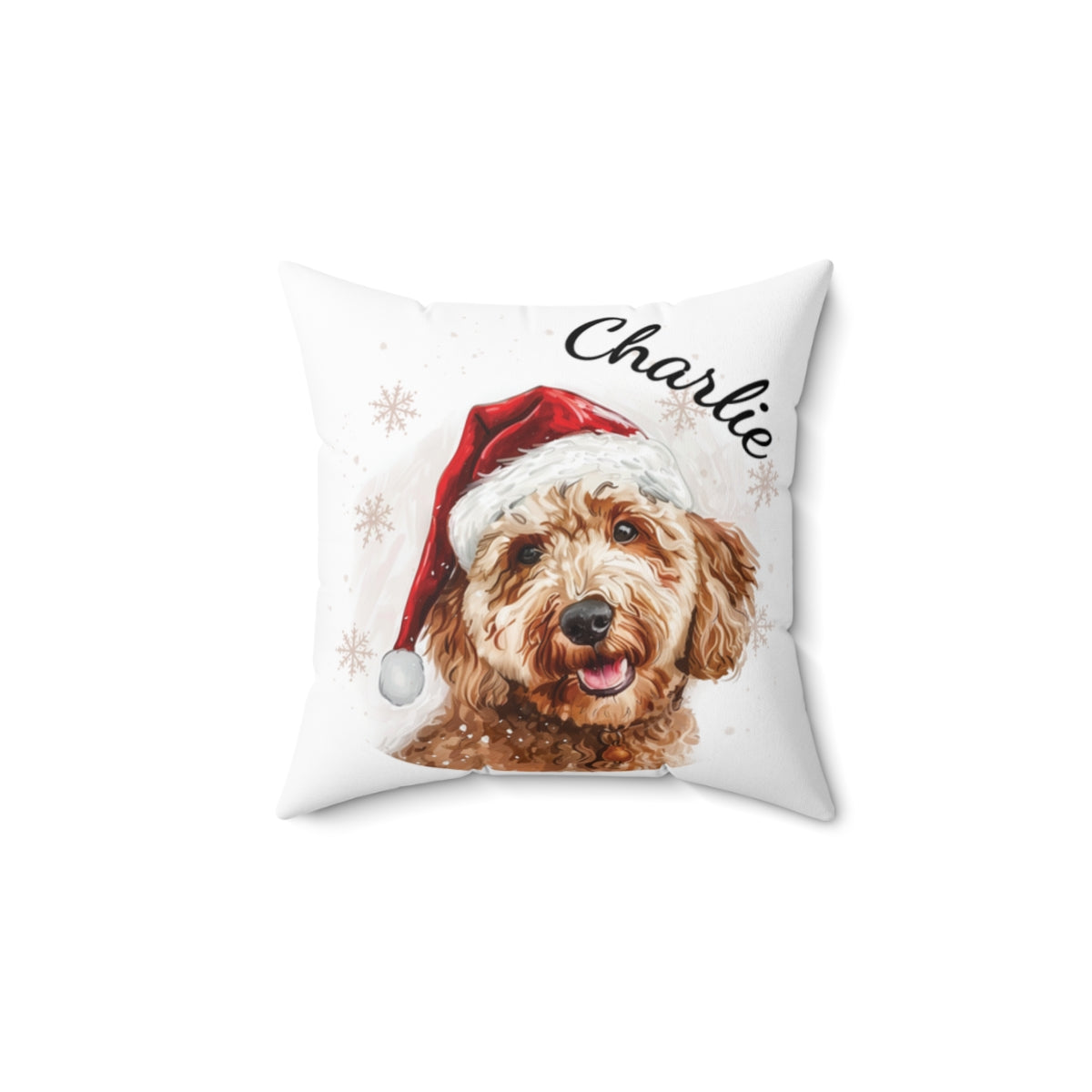 Christmas dog Cushions_Goldendoodle-2 Personalised Dog Christmas Spun Polyester Square Throw Cushion with Insert