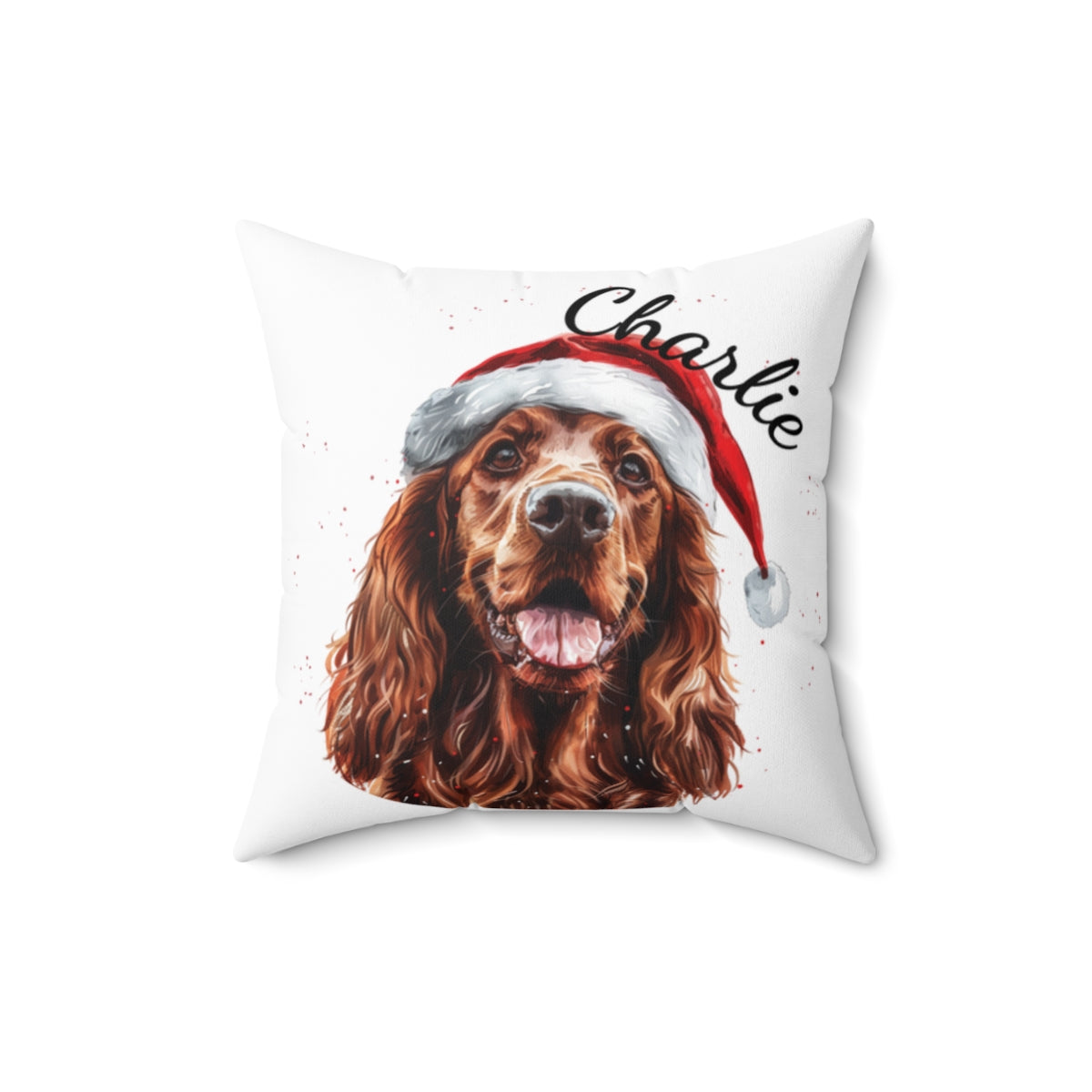 Christmas dog Cushions_Irish_Setter-2 Personalised Dog Christmas Spun Polyester Square Throw Cushion with Insert