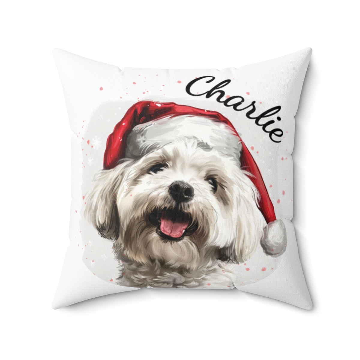 Christmas dog Cushions_Maltese-1 Personalised Dog Christmas Spun Polyester Square Throw Cushion with Insert
