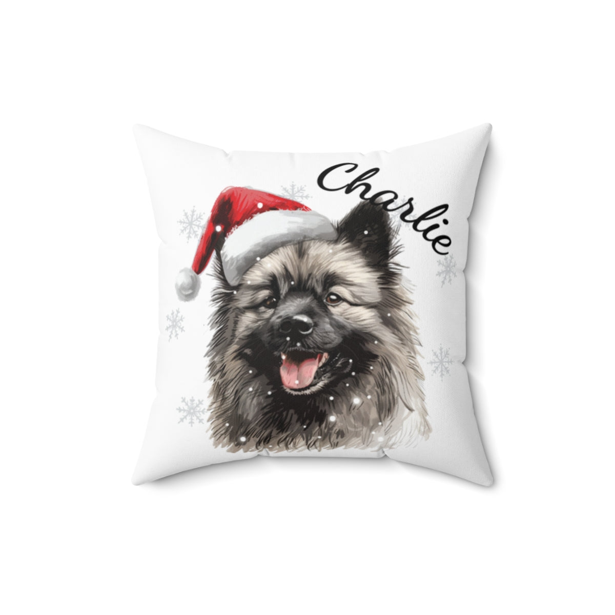 Christmas dog Cushions_Keeshond-1 Personalised Dog Christmas Spun Polyester Square Throw Cushion with Insert