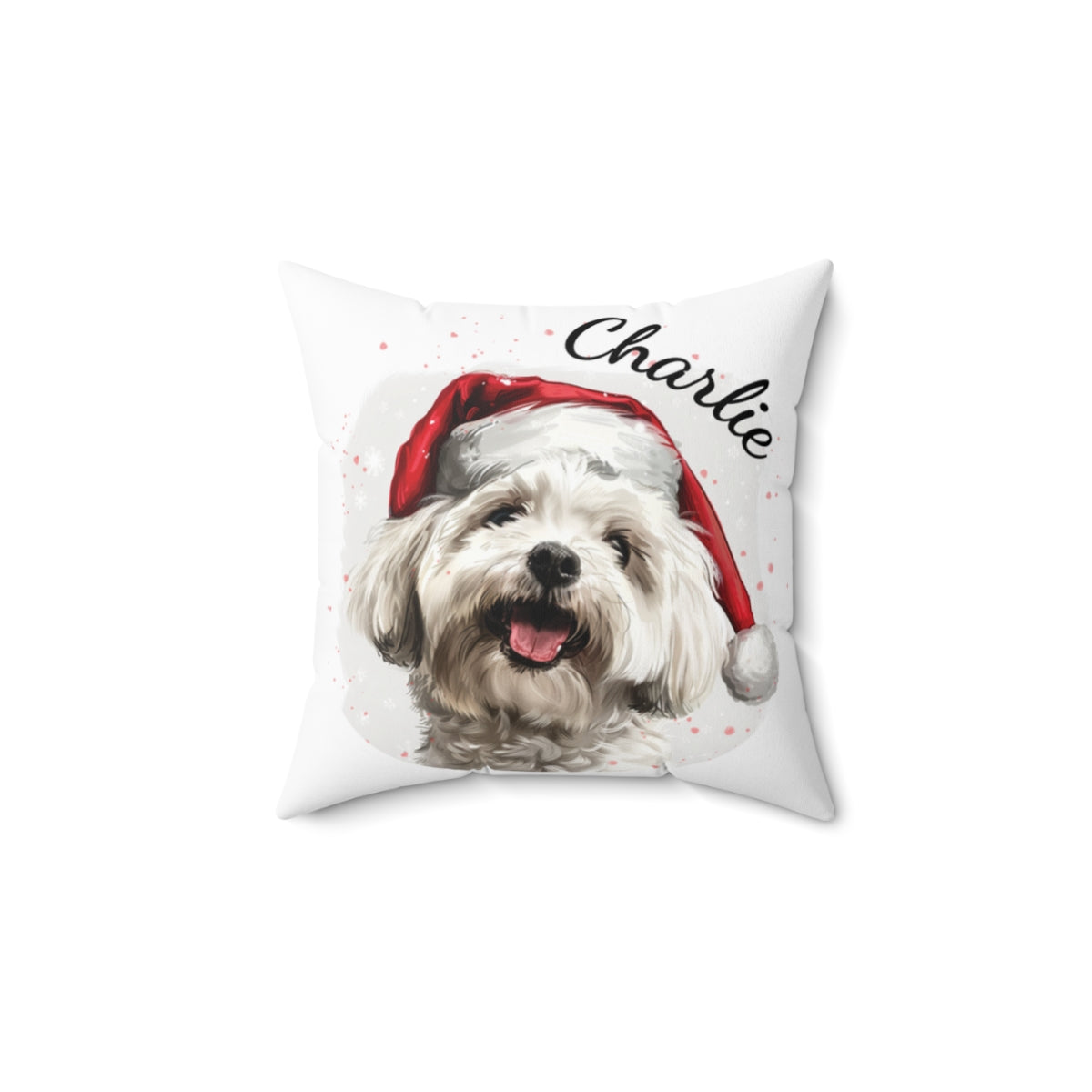 Christmas dog Cushions_Maltese-1 Personalised Dog Christmas Spun Polyester Square Throw Cushion with Insert