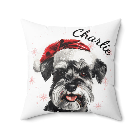 Personalized Schnauzer Christmas Cushion, Custom Dog Throw Pillow, Holiday Decor Gift, Pet Lover Christmas Gift, Schnauzer Pillow