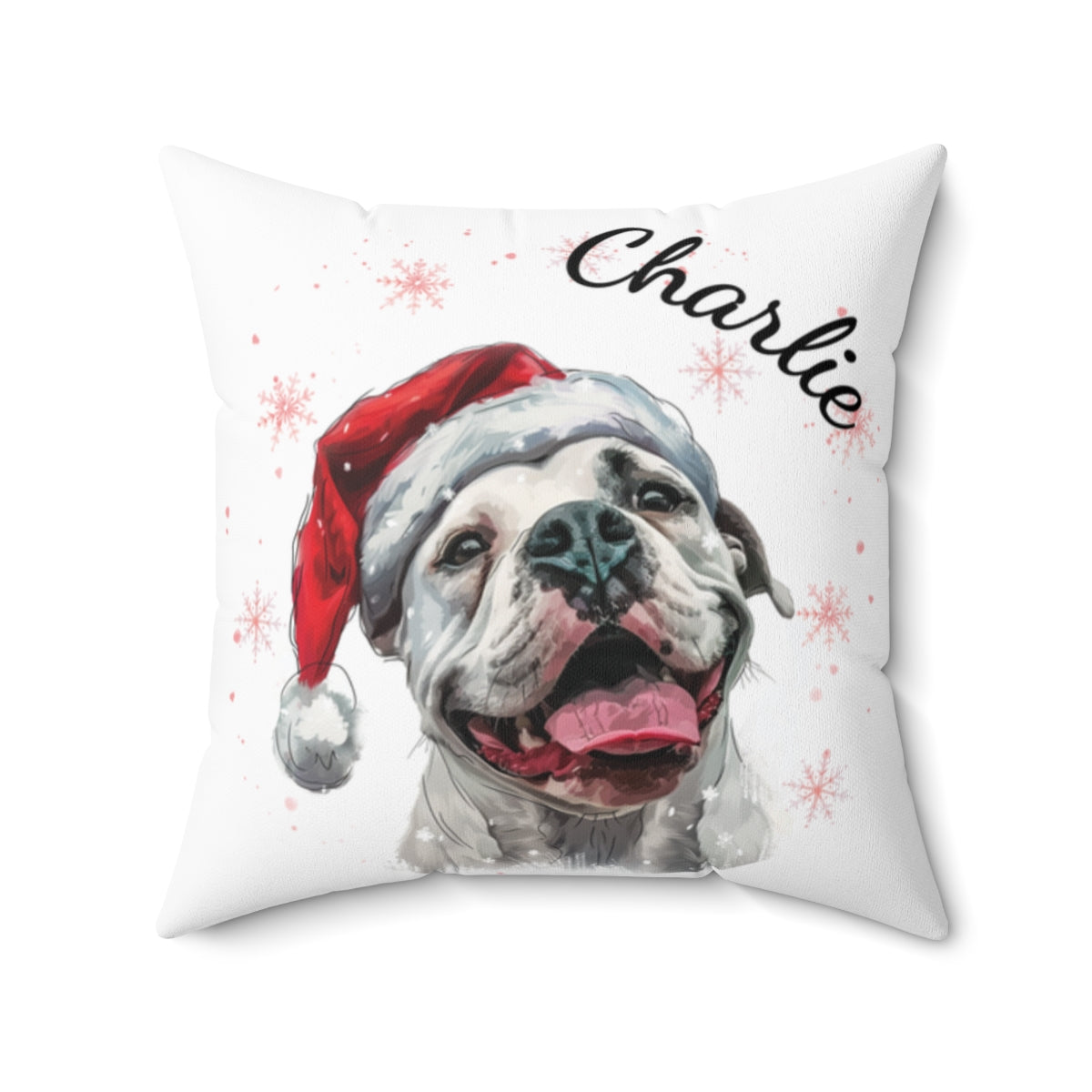 Christmas dog Cushions_American-Bulldogdog-1 Personalised Dog Christmas Spun Polyester Square Throw Cushion with Insert