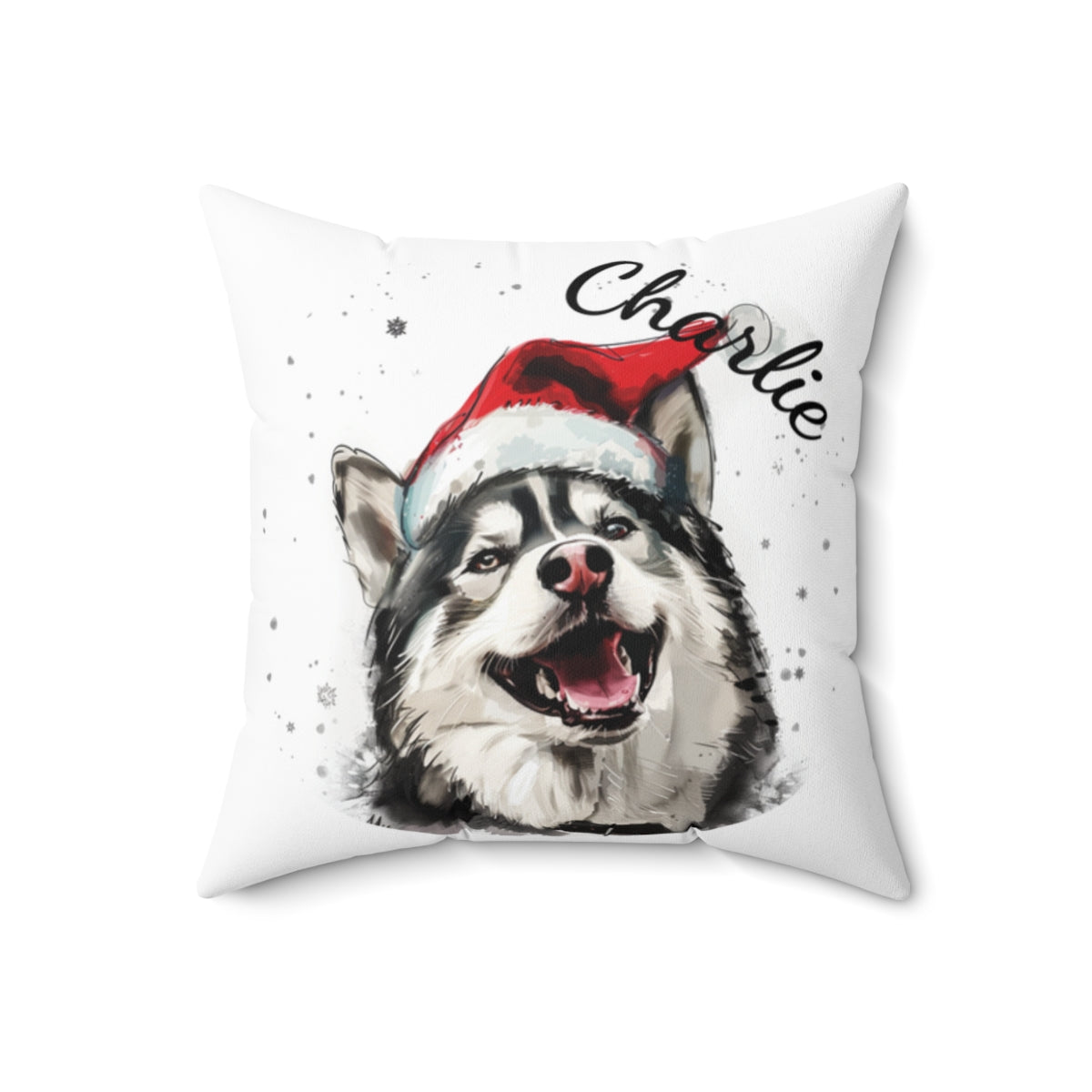 Christmas dog Cushions_Husky-1 Personalised Dog Christmas Spun Polyester Square Throw Cushion with Insert