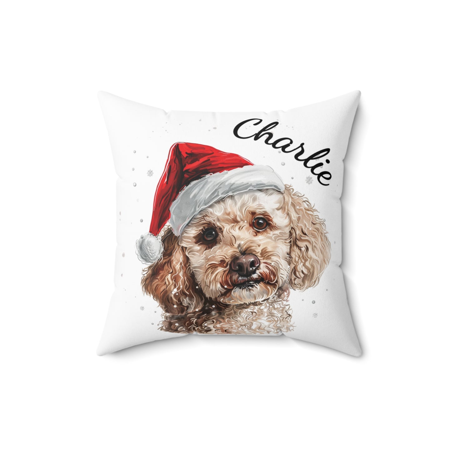 Personalised Dog Christmas Cushion, Poodle Pillow with Santa Hat, Custom Pet Portrait Pillow, Holiday Home Decor